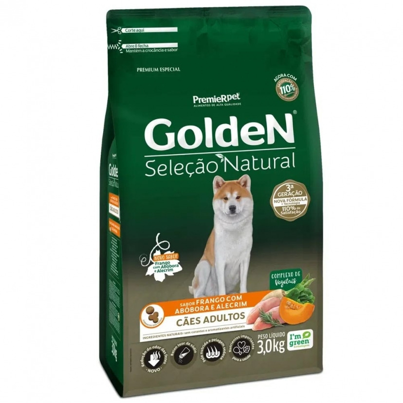 GOLDEN SELECAO NATURAL ADULTO ABOBORA 3KG 